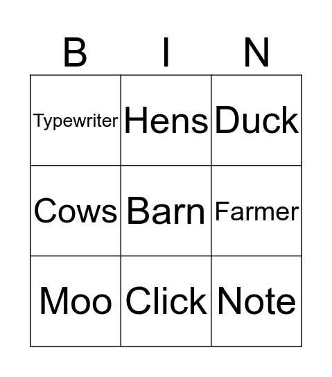 Click, Clack, MOO! Bingo Card