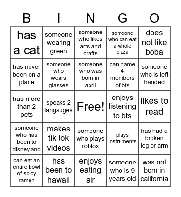 5B BINGO Card