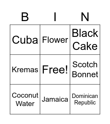 KReative Caribbean Bingo Card