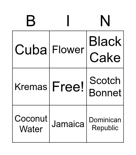 KReative Caribbean Bingo Card
