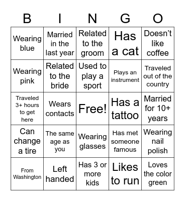 Find the Wedding Guest! Bingo Card