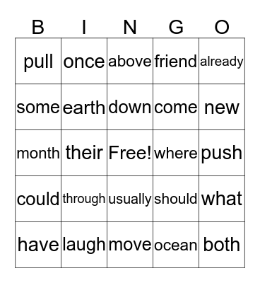 Wilson High Frequency Words Bingo Card