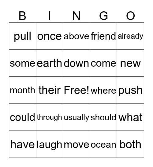 Wilson High Frequency Words Bingo Card