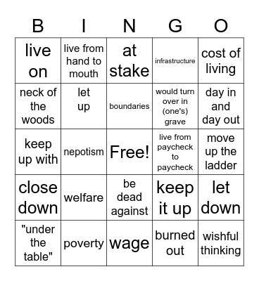 Unit 4 and expansion Bingo Card