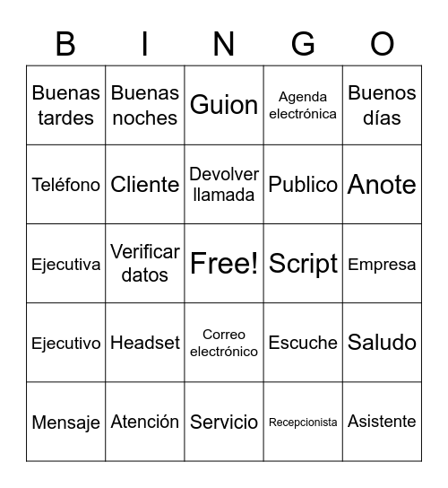 BINGO SERVICIO AL CLIENTE Bingo Card