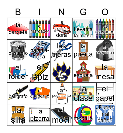 School Supplies In Spanish alworth 2 Bingo Card