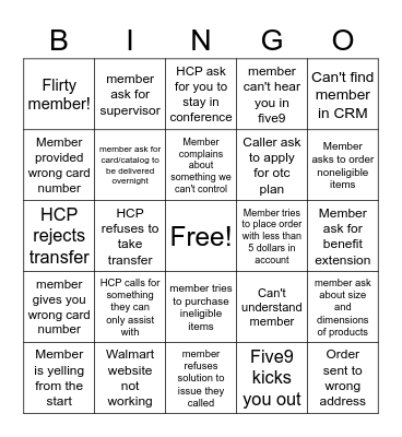Crazy call bingo Card