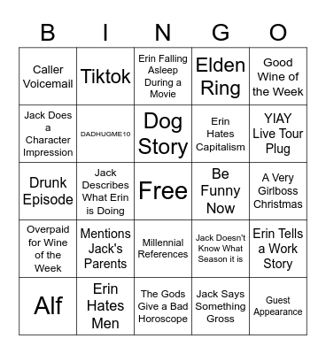 Erin Is The Funny One Bingo Card