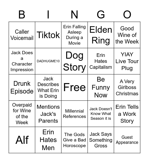 Erin Is The Funny One Bingo Card