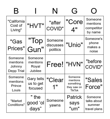 Sales Summit Bingo Card