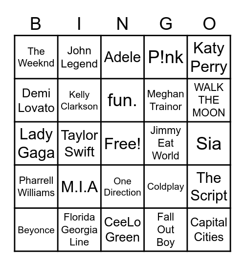 Music Bingo Card