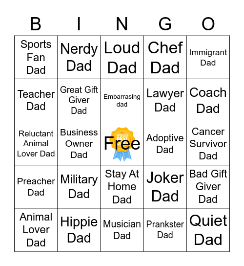 Kodella Dad Day Bingo Card