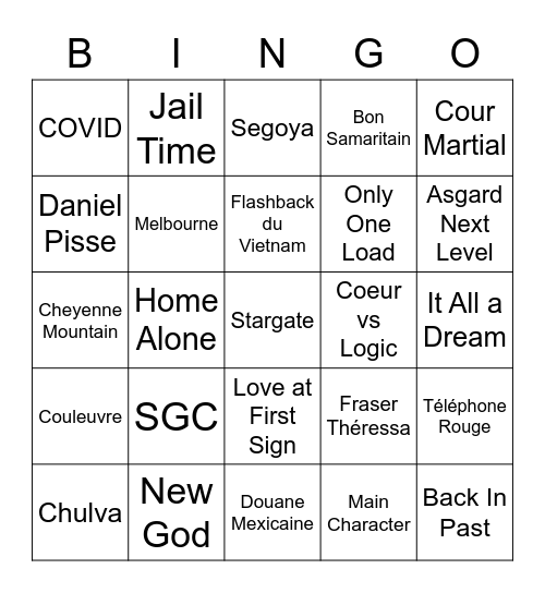 Stargate Bingo Card