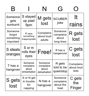 June 2022 Vacation Bingo Card