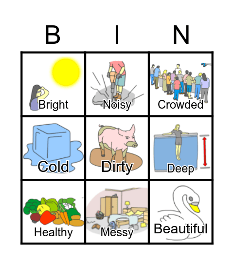 Adjectives Bingo Card