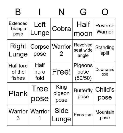 Yoga Bingo! Bingo Card