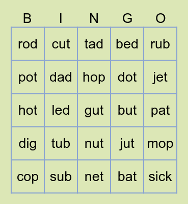 phonics bingo Card