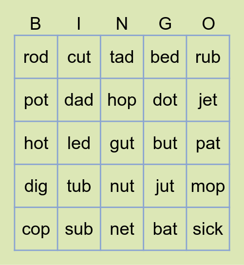 phonics bingo Card