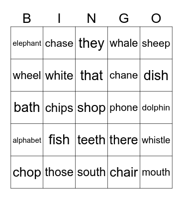 Wh Th Sh Ch Ph Sounds Bingo Card
