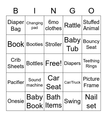 Baby Shower BINGO Card