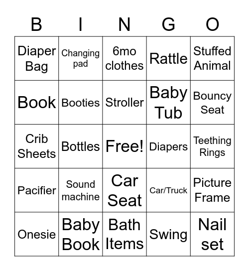 Baby Shower BINGO Card