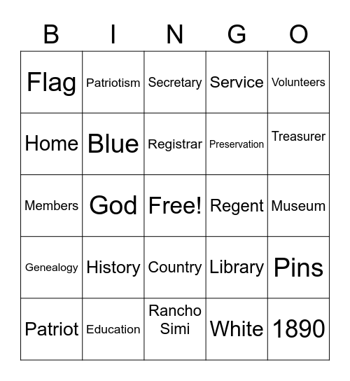 DAR Bingo Card