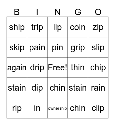 -IP and -IN Bingo Card