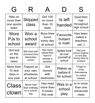 Graduation Bingo Card