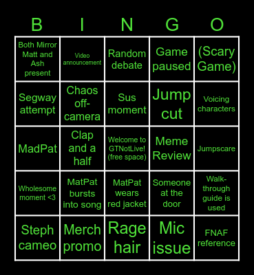 GTNotLive BINGO! Bingo Card
