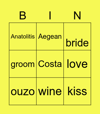 Wedding bingo Card