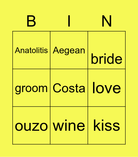 Wedding bingo Card