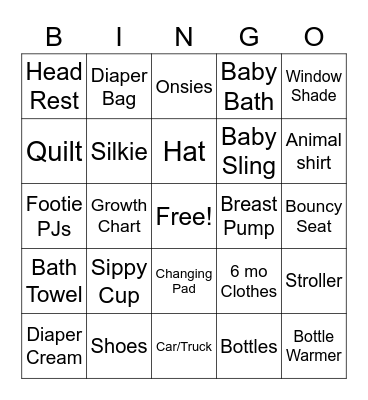 Baby Shower Bingo Card