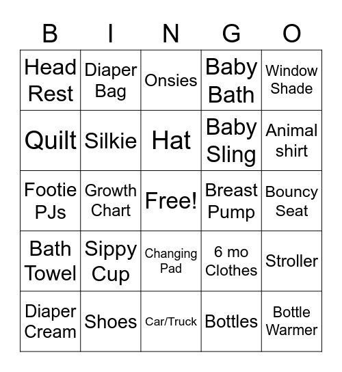 Baby Shower Bingo Card