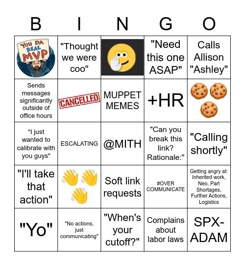 Steven Riedl Bingo Card