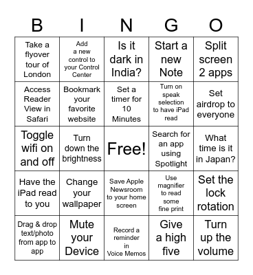 Get to Know Your iPad Bingo Card