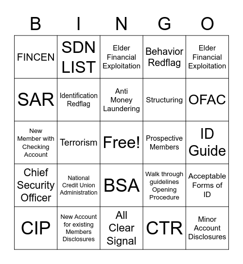 QCC/BSA Bingo Card