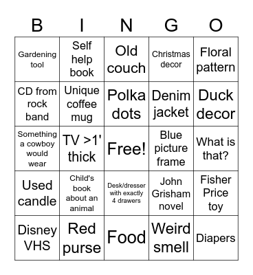 Thrift Store BINGO Card