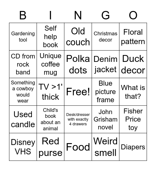 Thrift Store BINGO Card