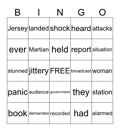 The Martians are Coming Bingo Card