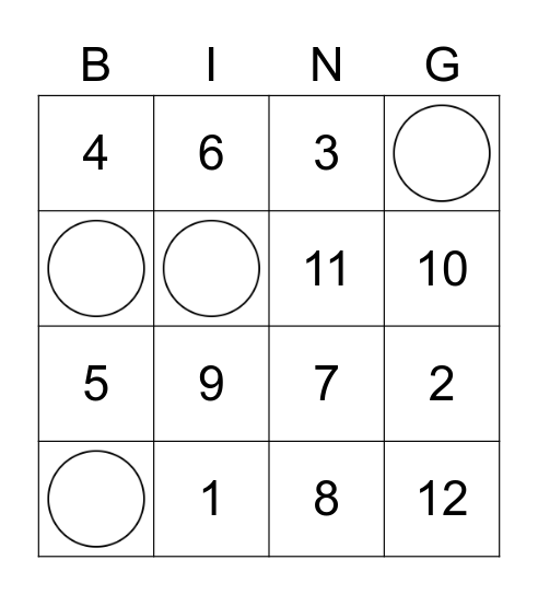 Number Bingo Card