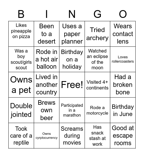 Untitled Bingo Card