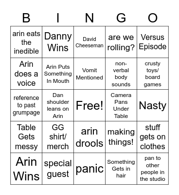 Game Grumps Ten Minute Power Hour Bingo Card