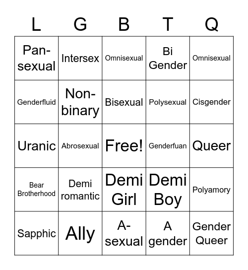 GAY BINGO Card