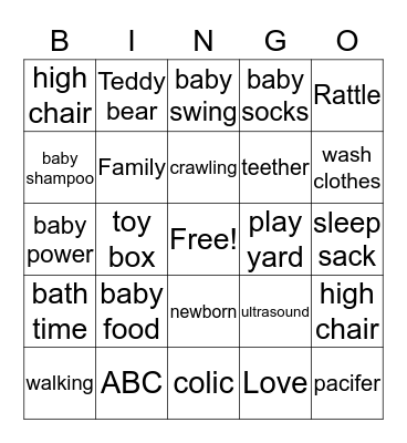 Chanay's Baby Shower Bingo Card