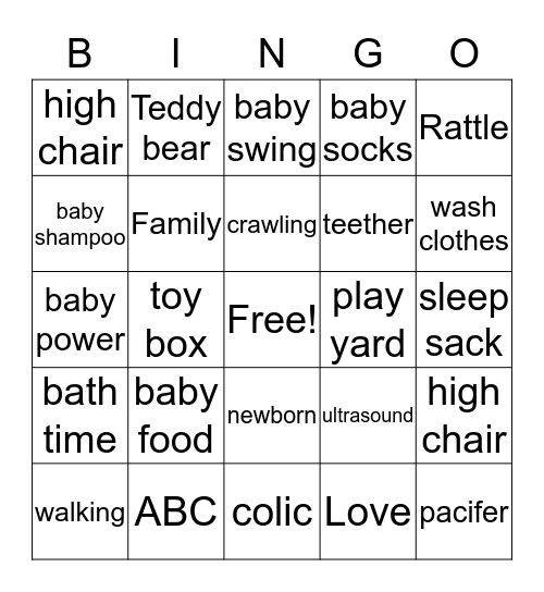 Chanay's Baby Shower Bingo Card