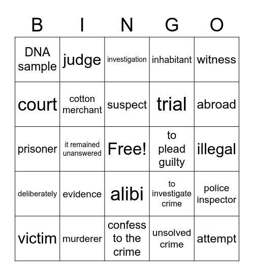 Crime vocabulary - EF intermediate File 10 B Bingo Card