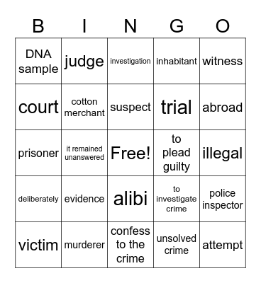 Crime vocabulary - EF intermediate File 10 B Bingo Card