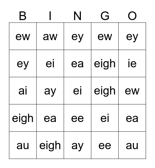 VOWEL COMBINATIONS 1 Bingo Card