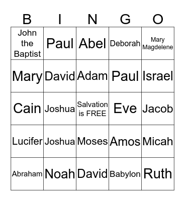 Bible Bingo Card