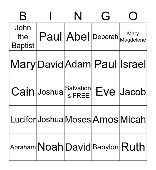 Bible Bingo Card